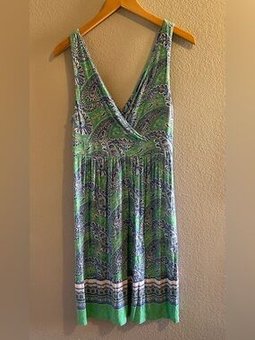 Old Navy Green and Blue Paisley V-Neck Maxi Dress